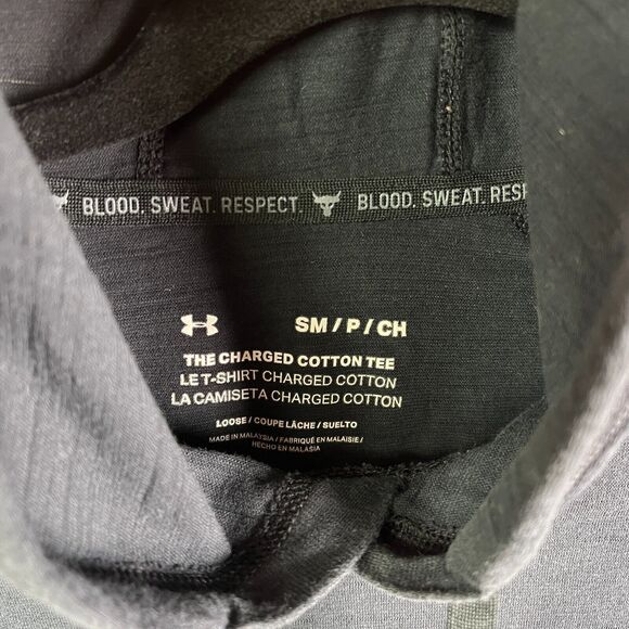 Under Armour Project Rock Hoodie T Shirt Mens Small Black Loose Pullover - Picture 4 of 12